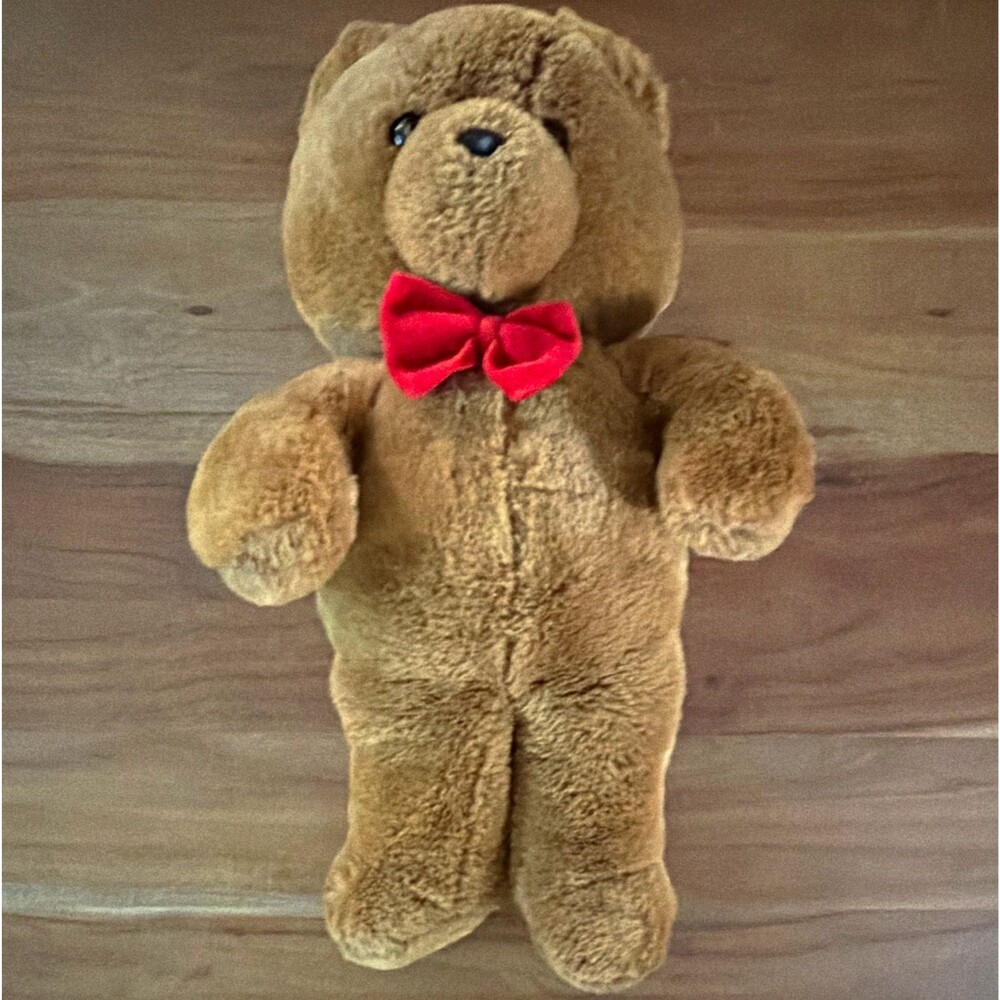 Dakin Vintage 1986 Fun Farm Brown Teddy Bear Plush Red Bow Small MPN 118 read